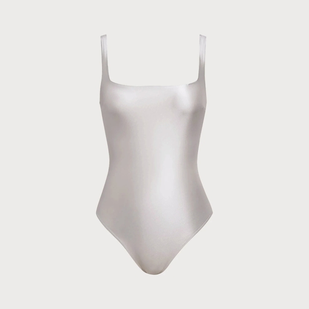 Minimalist One Piece Swimsuit with Crossback Straps and Mesh Detail