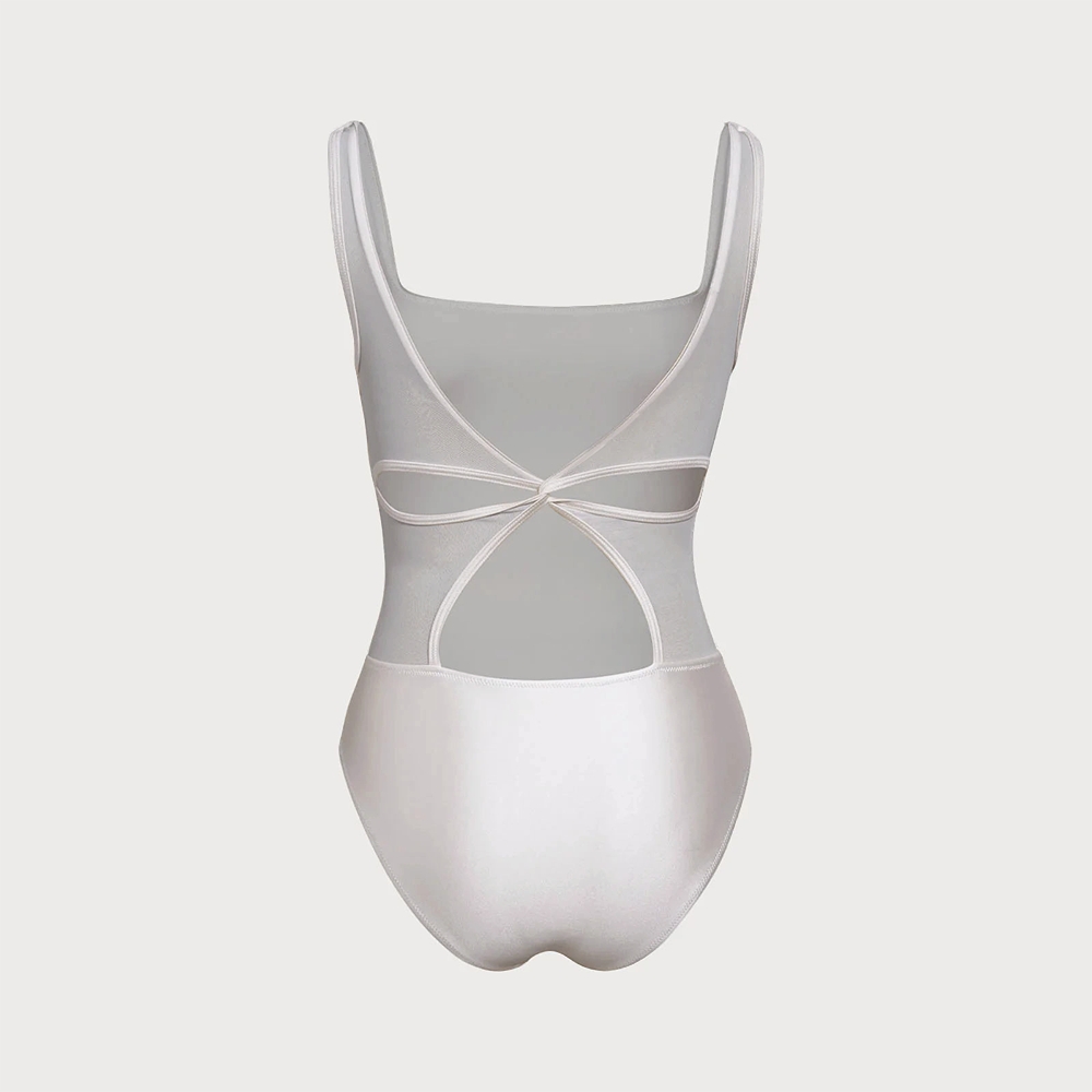 Minimalist One Piece Swimsuit with Crossback Straps and Mesh Detail