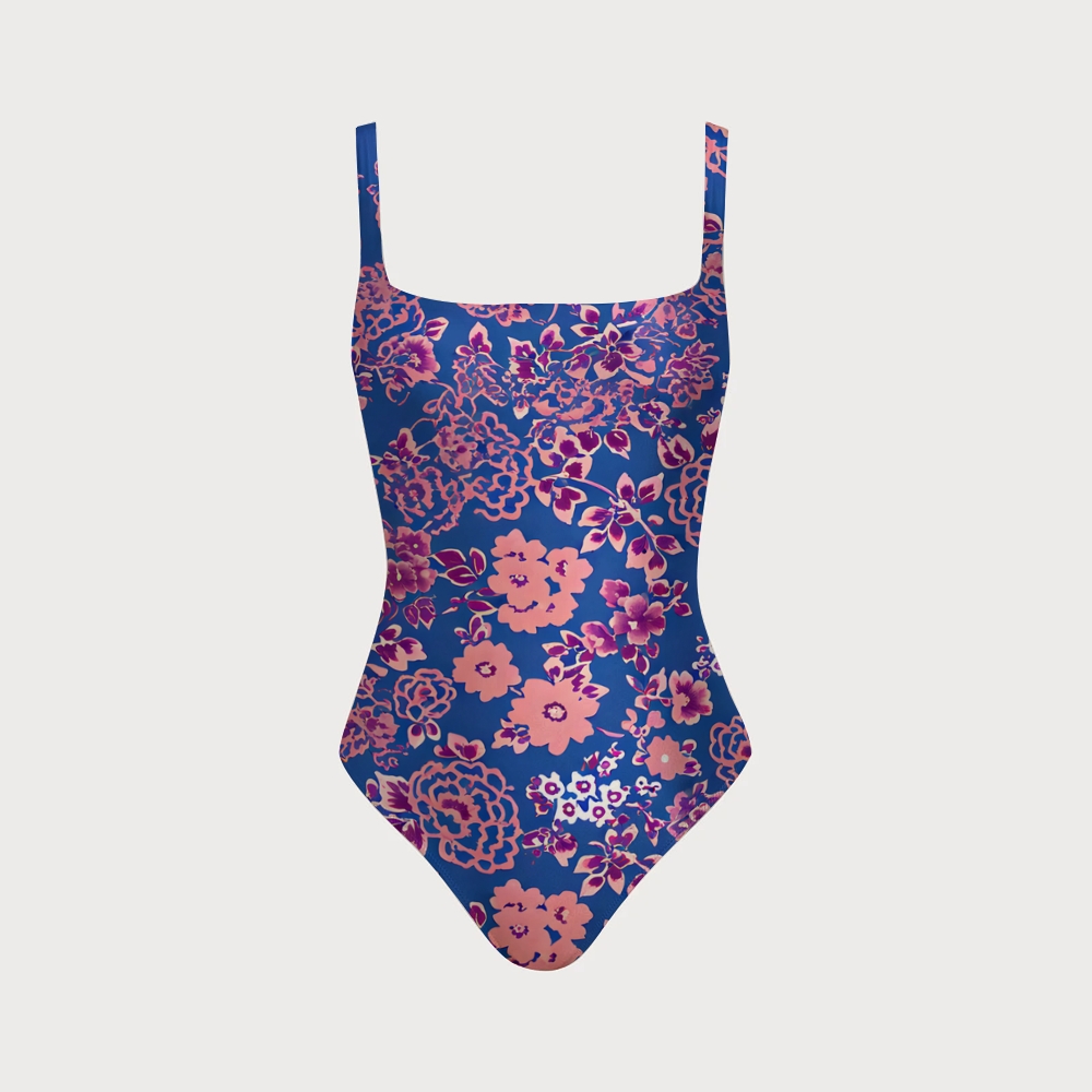 Pink and Purple Floral Print One Piece Swimsuit and Twist Back Accent