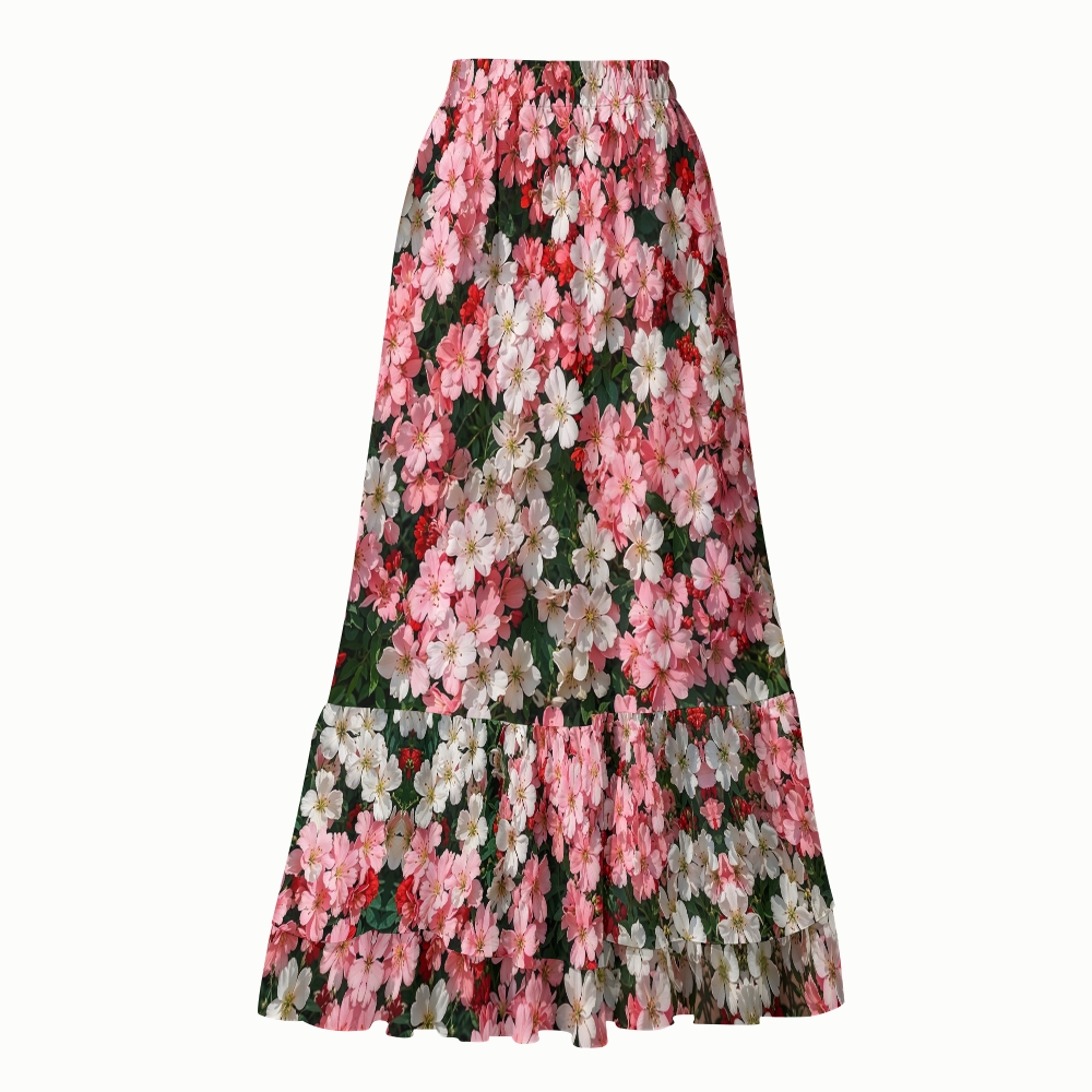 Pink Floral Deep V One Piece Swimsuit with Coordinated High Waist Cover-Up Skirt