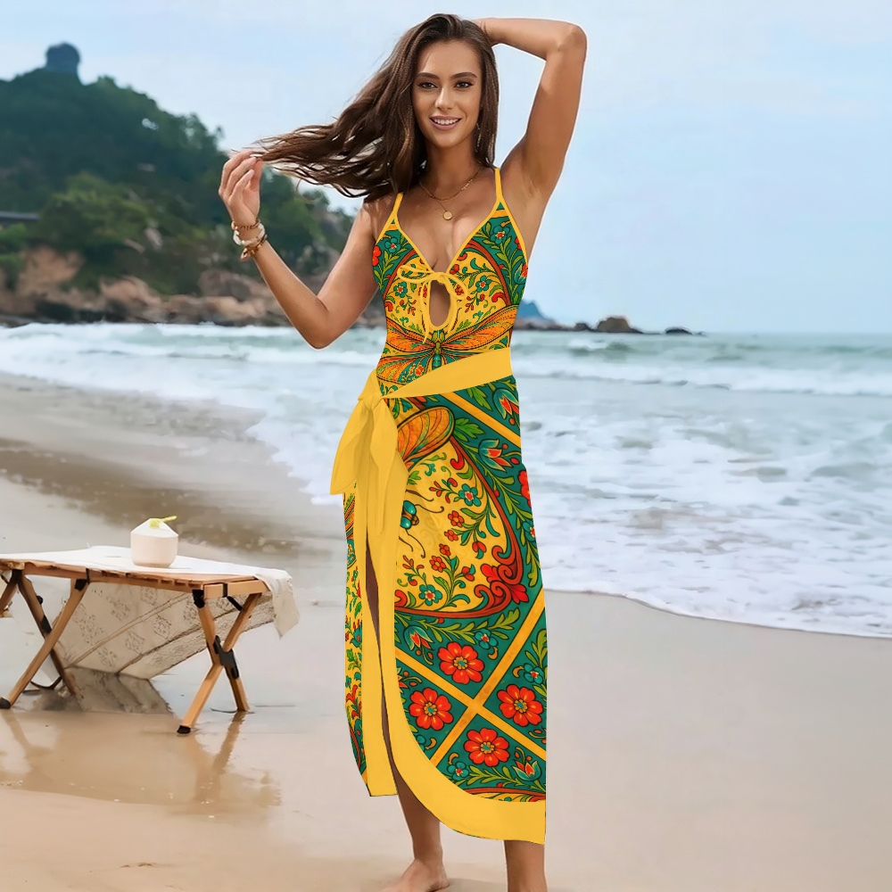 Women's Dragonfly Garden One-Piece Swimsuit with Skirt