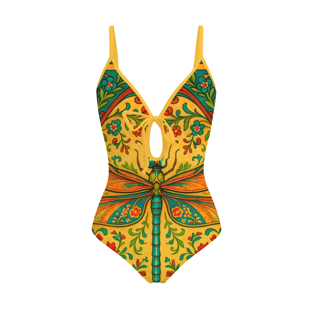 Women's Dragonfly Garden One-Piece Swimsuit with Skirt