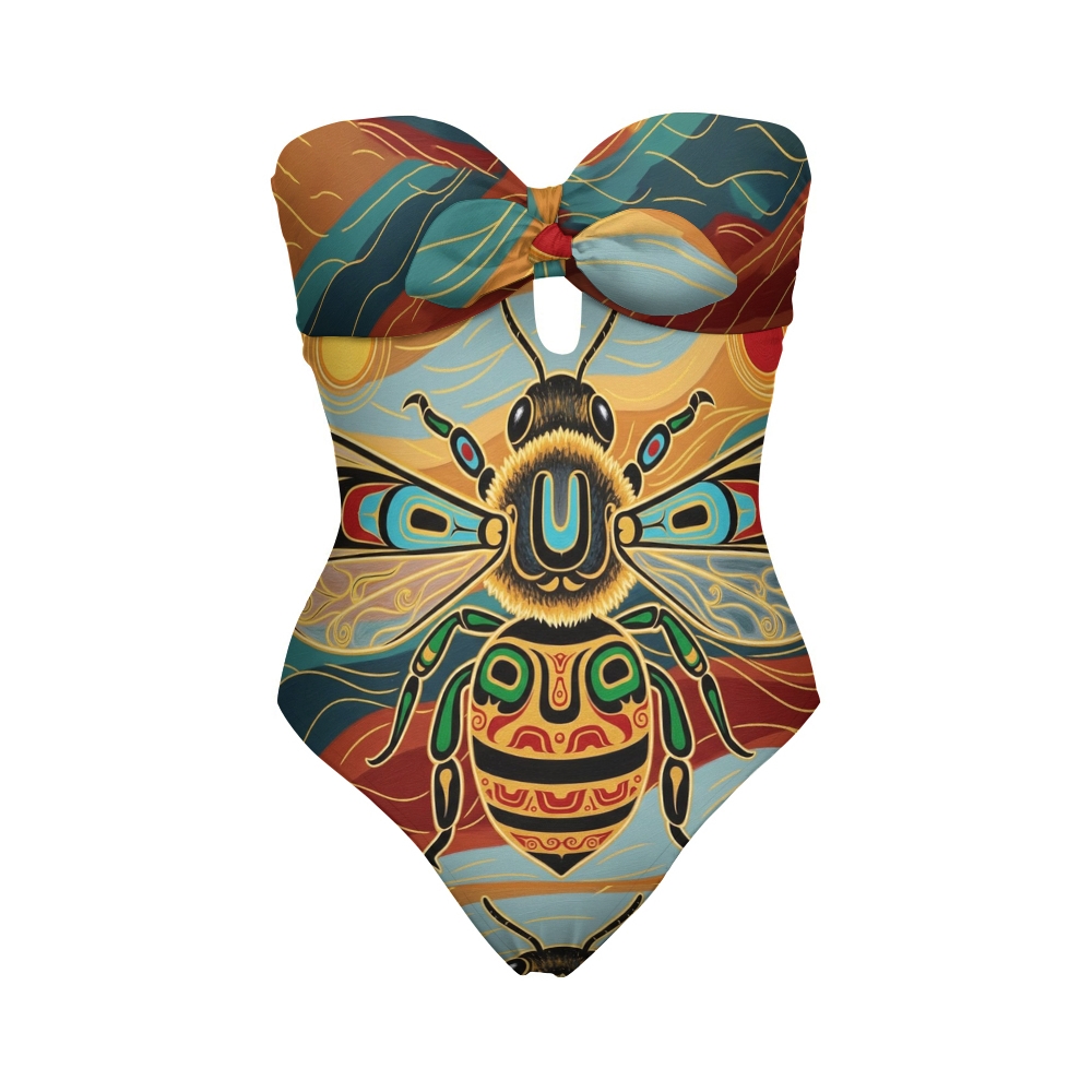 Women's Bee Spirit Print One-Piece Bandeau Swimsuit