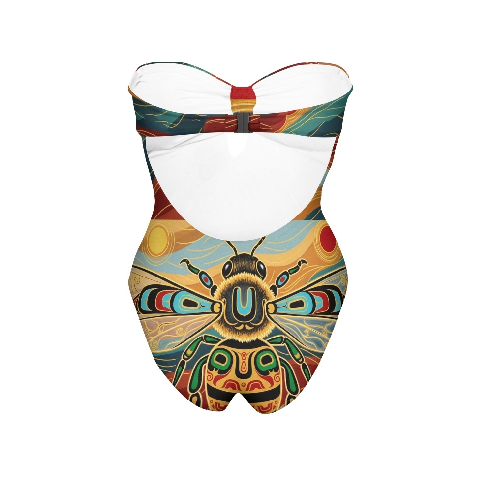 Women's Bee Spirit Print One-Piece Bandeau Swimsuit