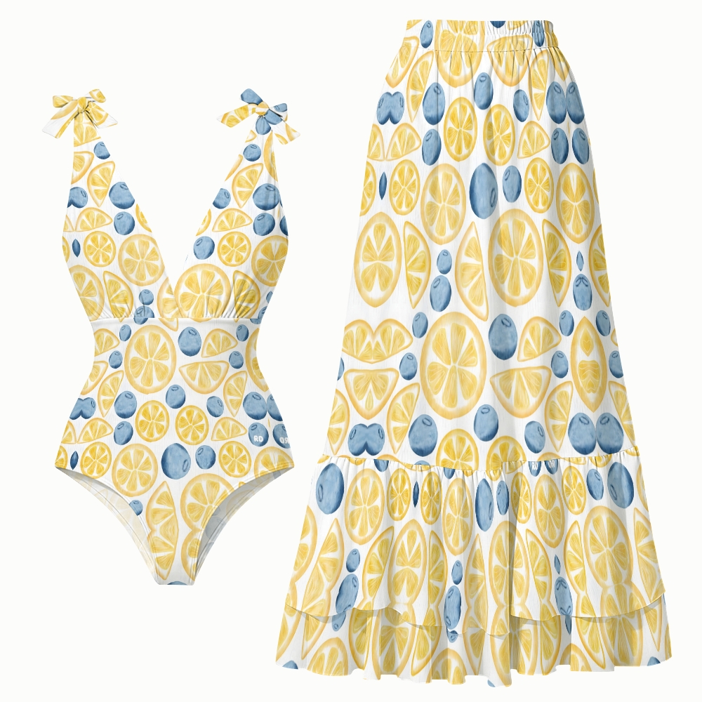 Women's Citrus Breeze One-Piece Swimsuit with Skirt