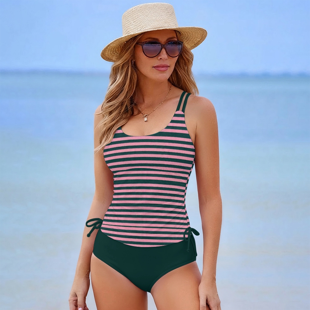 Women's Red Striped Print Two-Piece Swimsuit