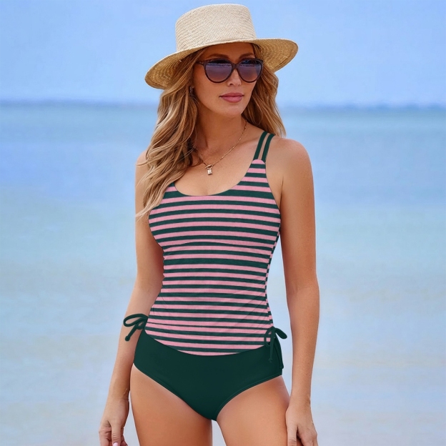 Women's Red Striped Print Two-Piece Swimsuit