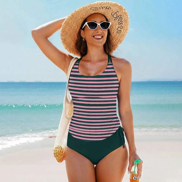 Women's Red Striped Print Two-Piece Swimsuit