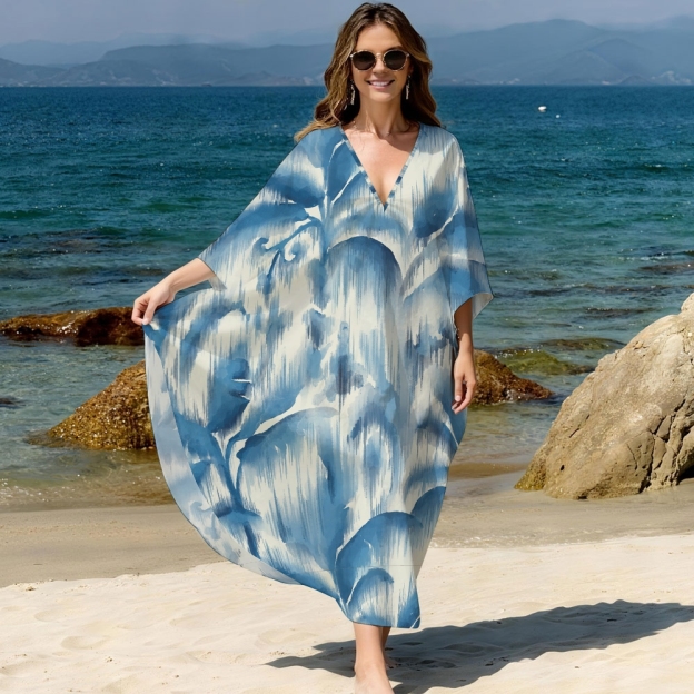 Abstract Watercolor Kaftan Cover-up 