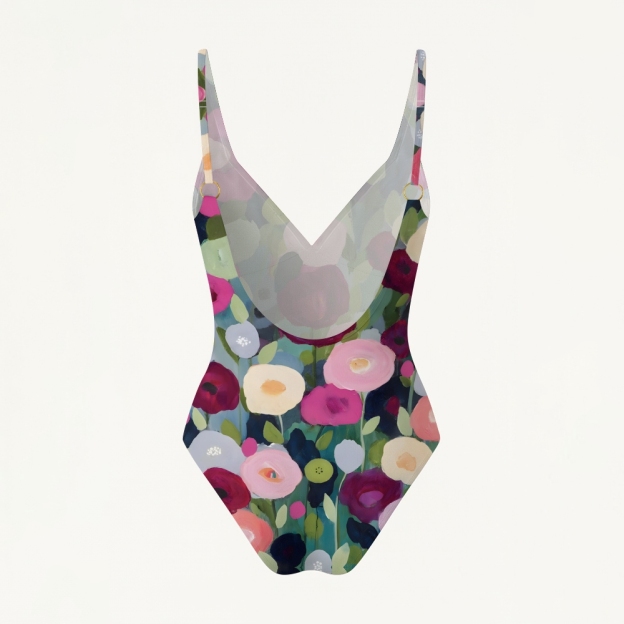 Art-Inspired Floral Print Deep V One Piece Swimsuit