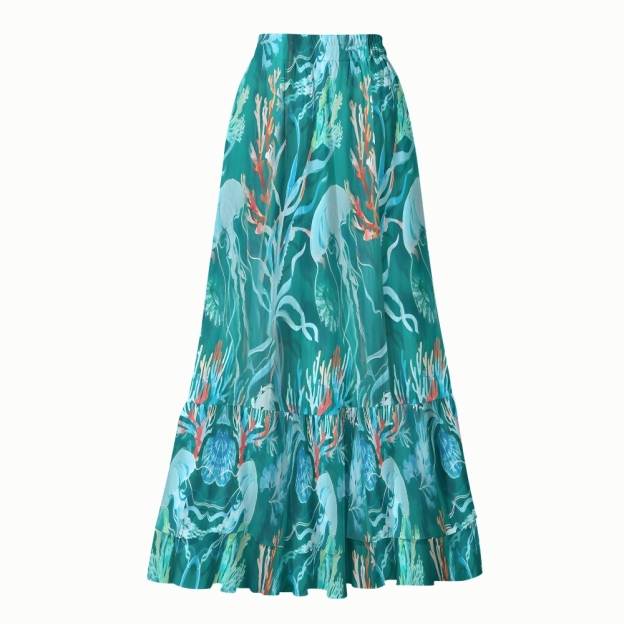 Women's Marine Organism Print One-Piece Swimsuit with Skirt