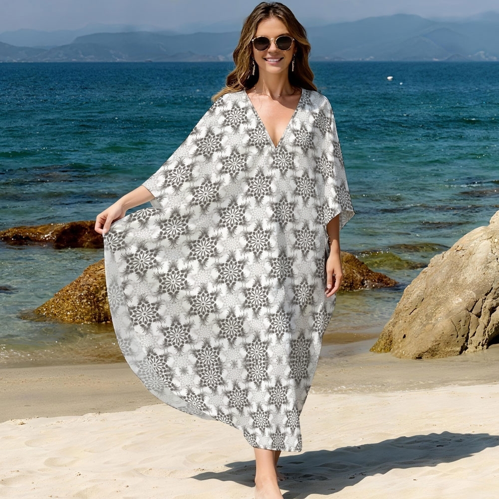 Women's Kaftan Beach Cover-up Dress with Mandala Snowflake Print