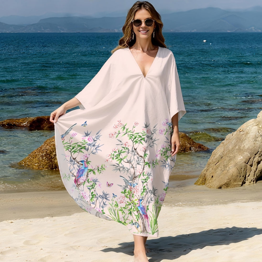 Birds & Butterflies Kaftan Cover-up