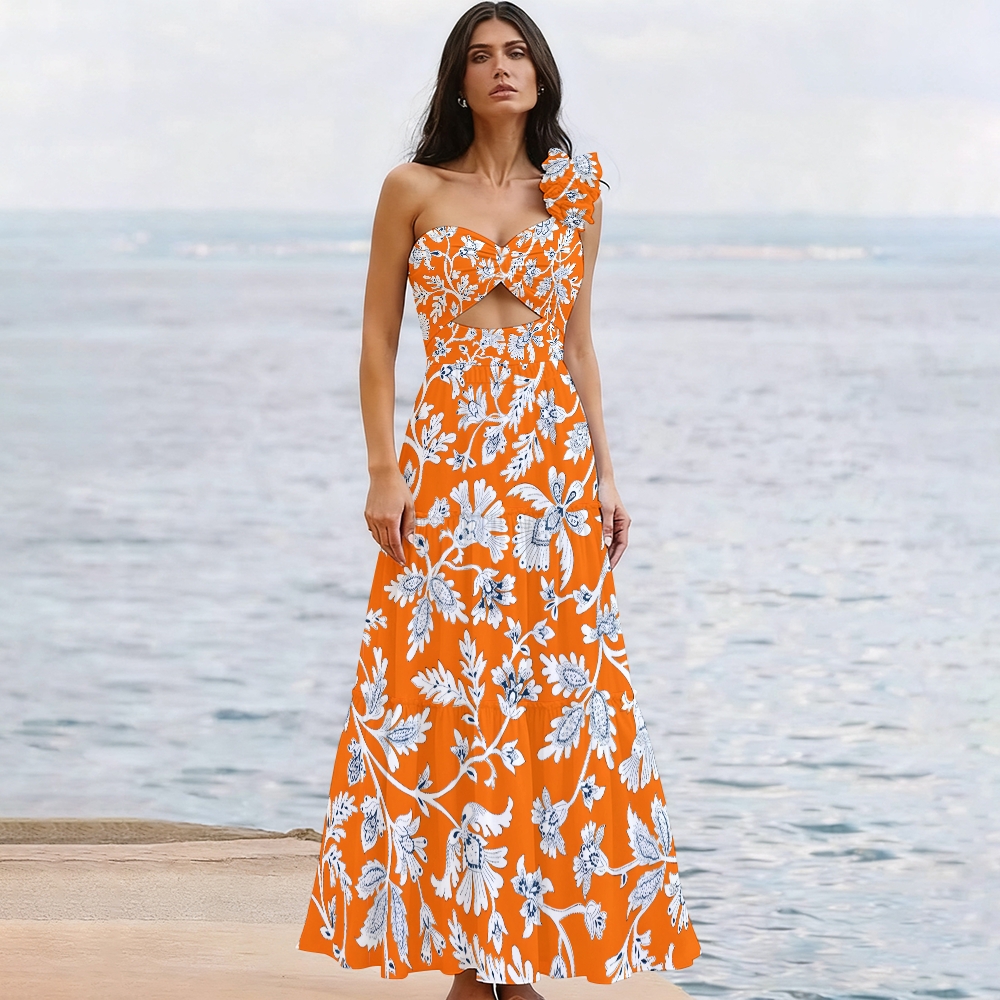 Women's Stunning Stippling Print One-Piece Swimsuit with Skirt