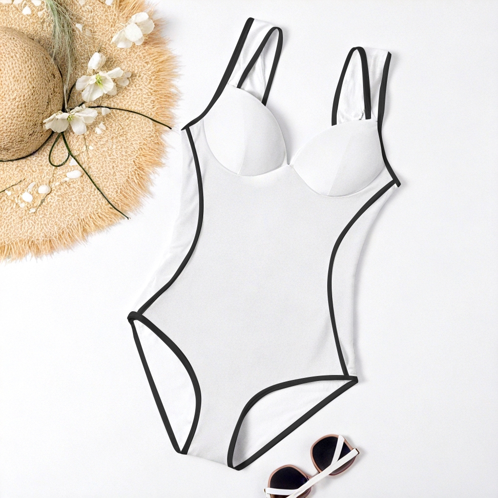 Classic Sleek One Piece Swimsuit with Contrast Side Lines and Supportive Bust Design