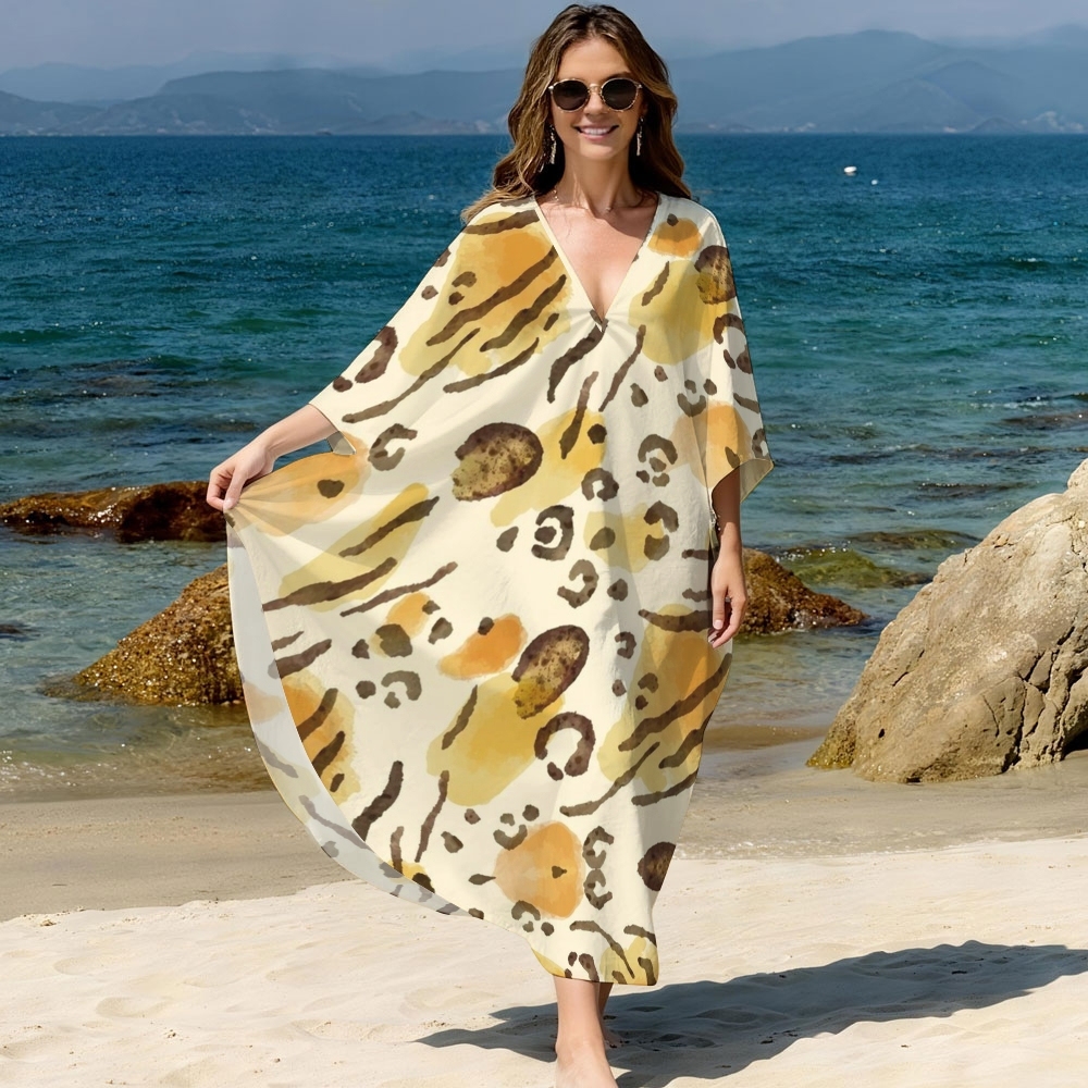 Women's Kaftan Beach Cover-up Dress with Abstract Animal Print