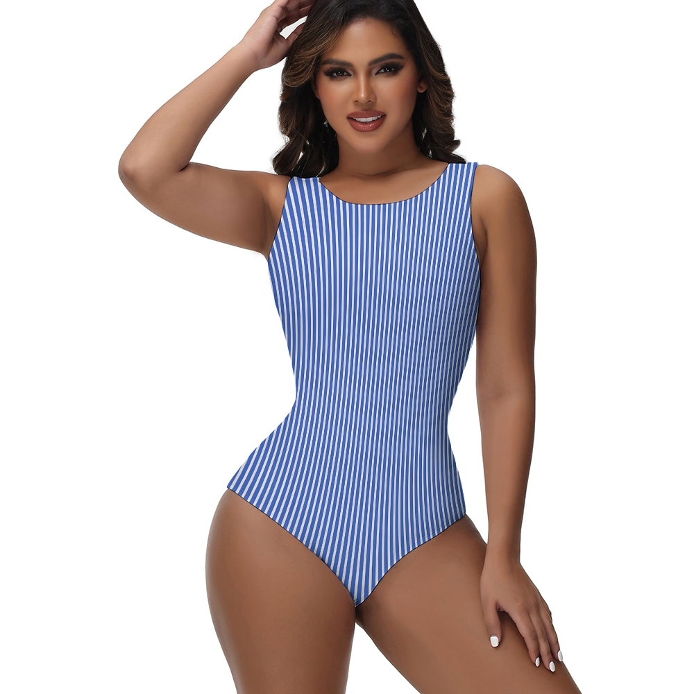 Women's Blue Stripe One-Piece Swimsuit