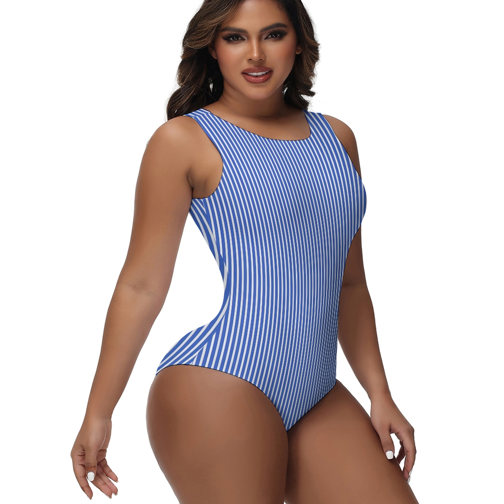 Women's Blue Stripe One-Piece Swimsuit