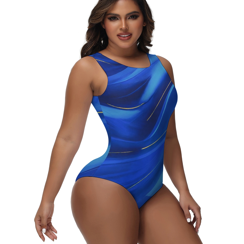 Women's Blue Gradient Print with Gold Foil Trim One-Piece Swimsuit