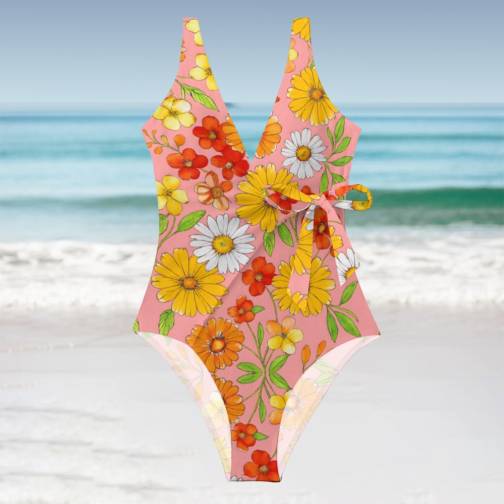Women's V Neck Bahama Bloom Floral Print One-Piece Swimsuit