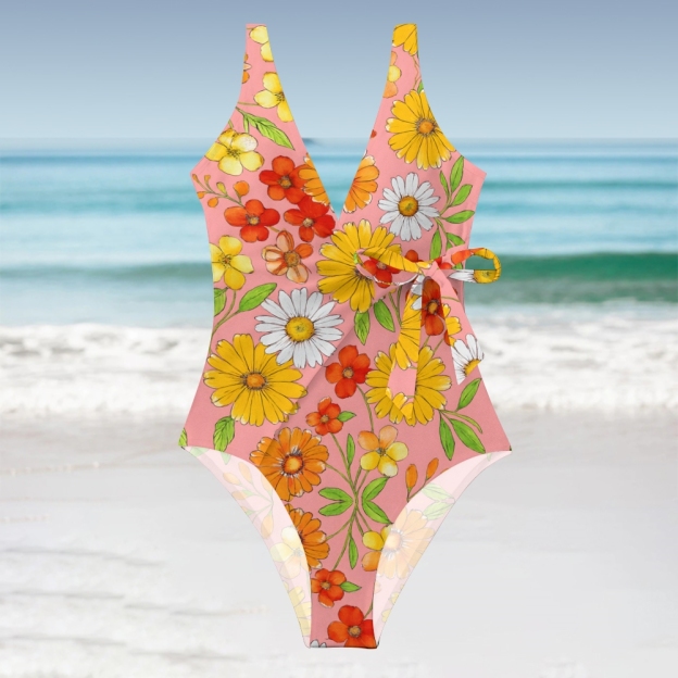 Women's V Neck Bahama Bloom Floral Print One-Piece Swimsuit