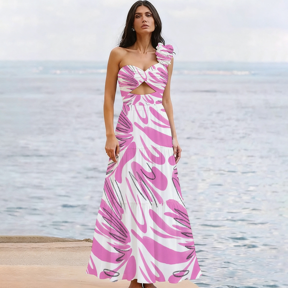 Abstract Print One Piece Swimsuit with Matching Maxi Skirt