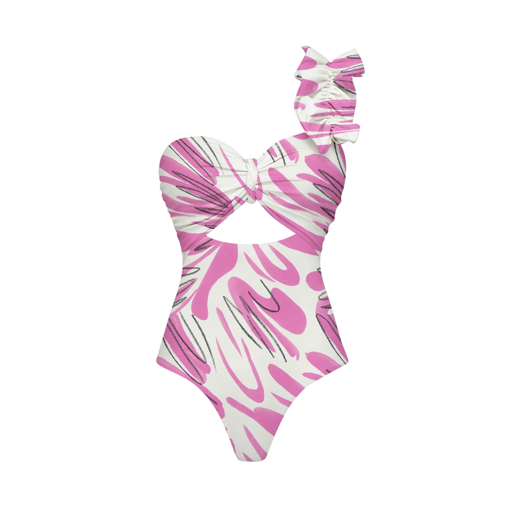 Abstract Print One Piece Swimsuit with Matching Maxi Skirt