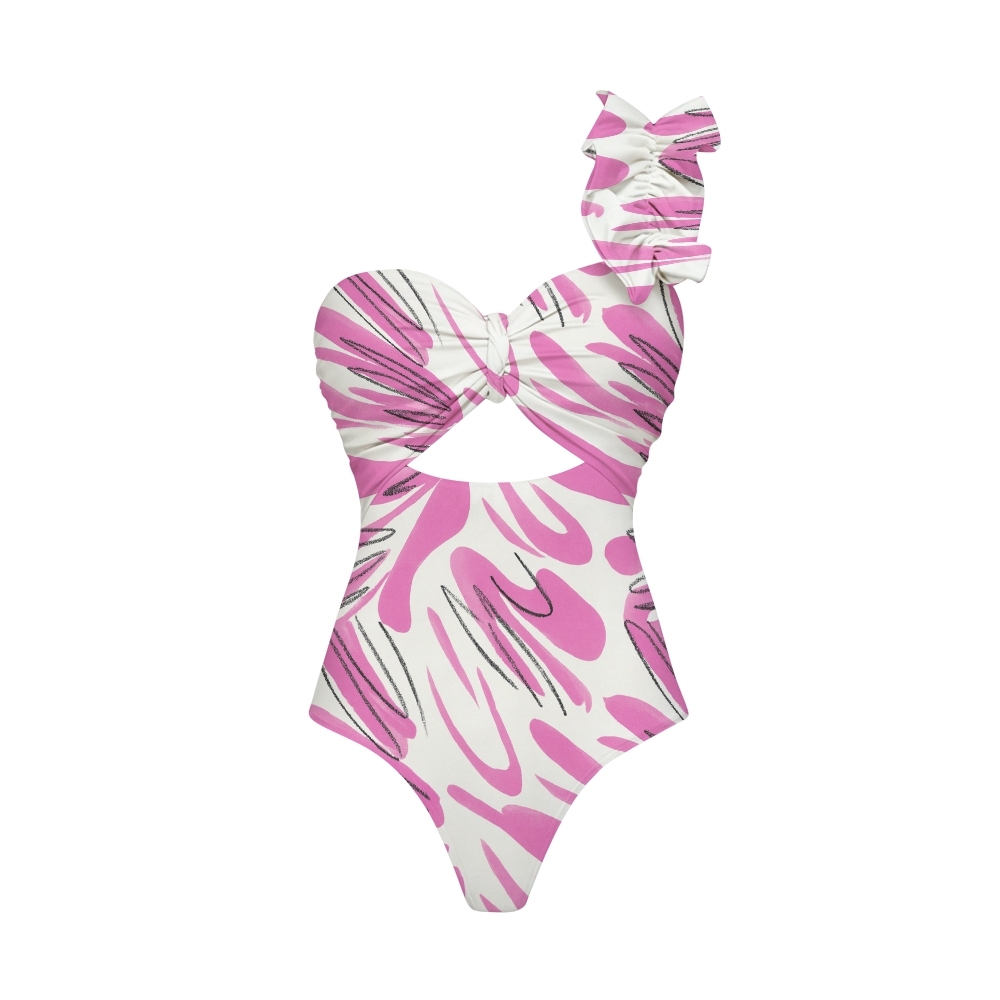 Abstract Print One Piece Swimsuit with Matching Maxi Skirt
