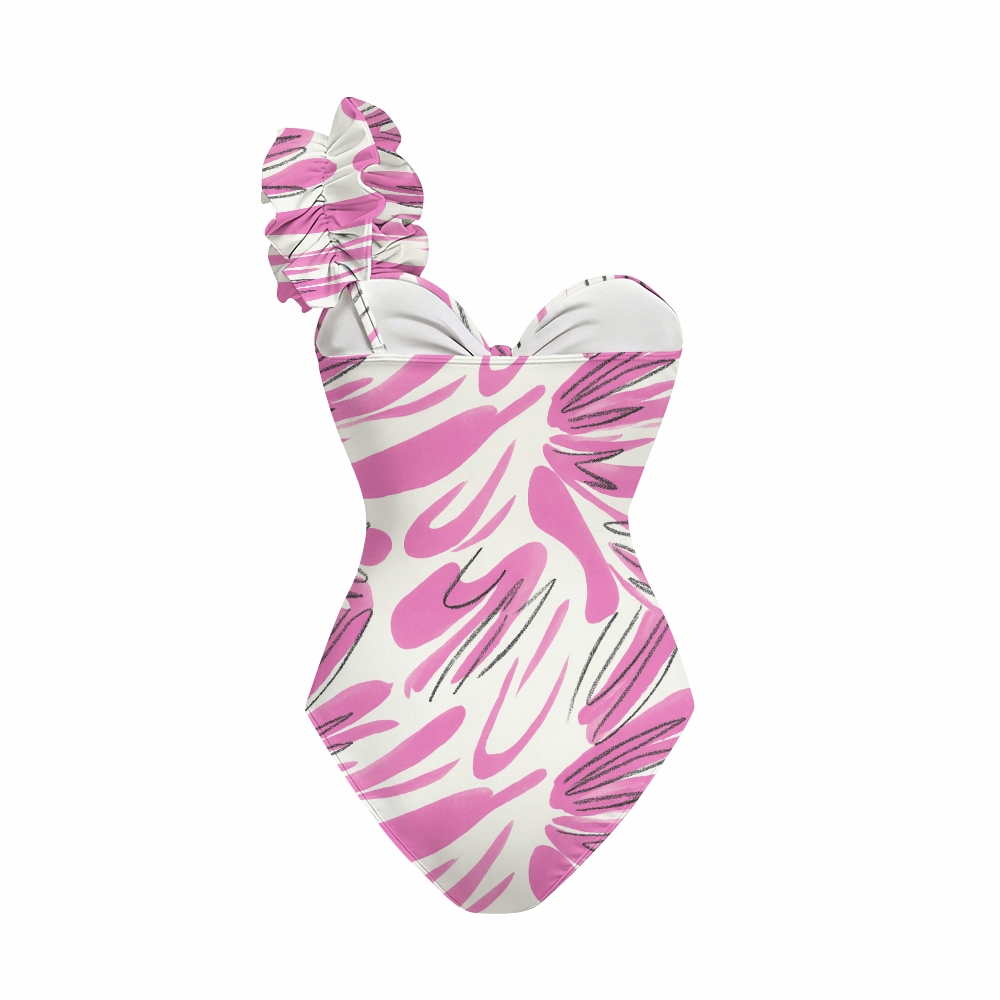 Abstract Print One Piece Swimsuit with Matching Maxi Skirt