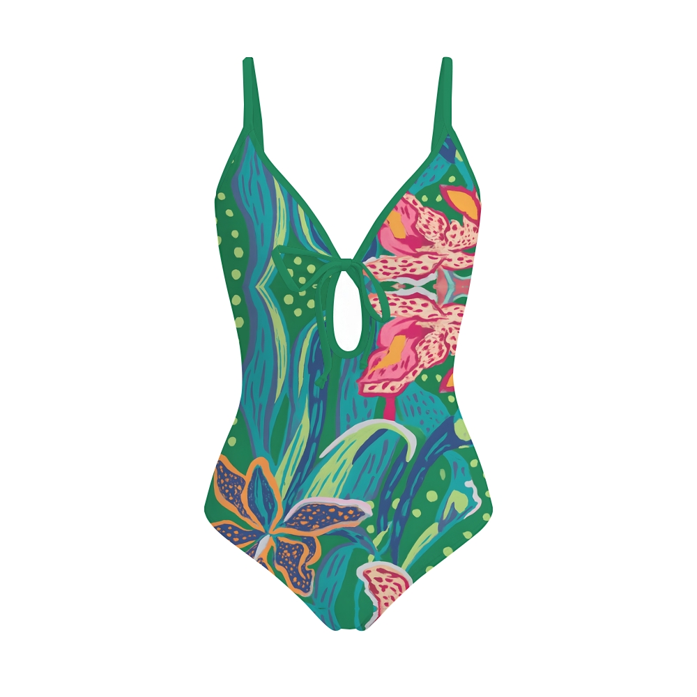 Tropical Floral One Piece Swimsuit with Matching Wrap Skirt