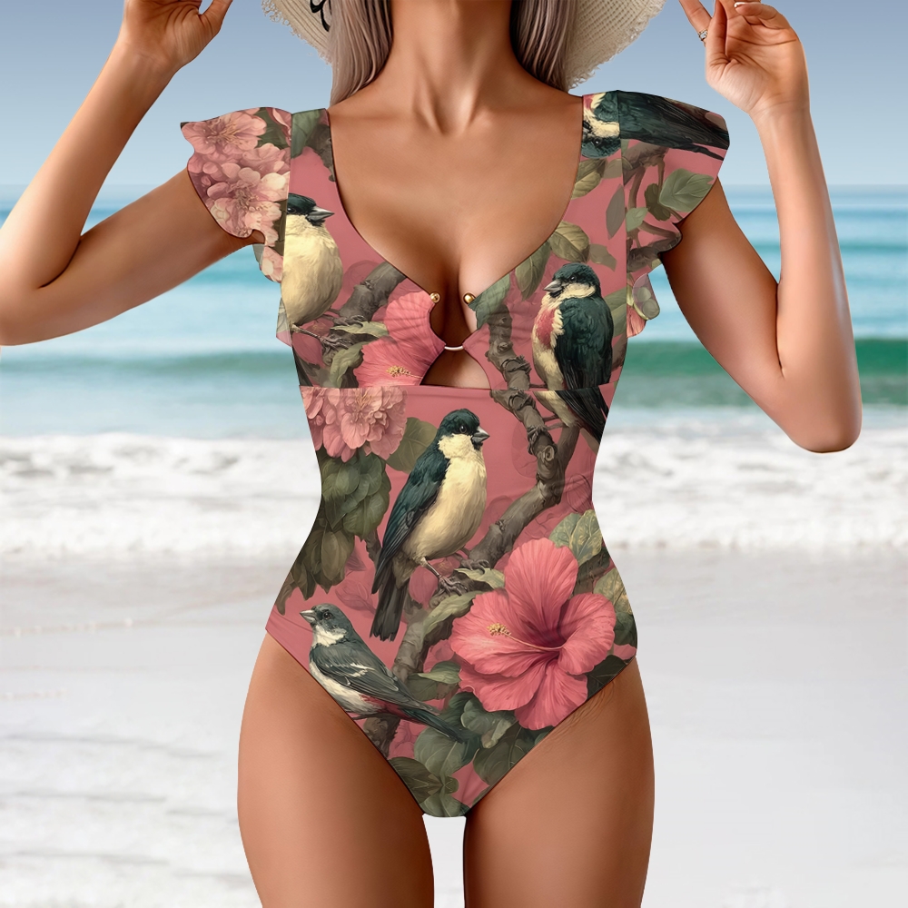 Women's Hibiscus and Birds One-Piece Swimsuit