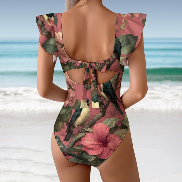Women's Hibiscus and Birds One-Piece Swimsuit