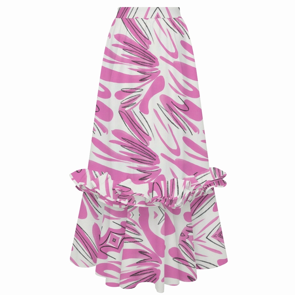 Women's One Shoulder Pink Graffiti Art Print Ruffle One Piece Swimsuit and Skirt