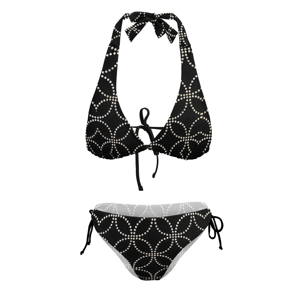 Women's Black Trim Cut-Out Floral Print Two-Piece Bikini  Swimsuit