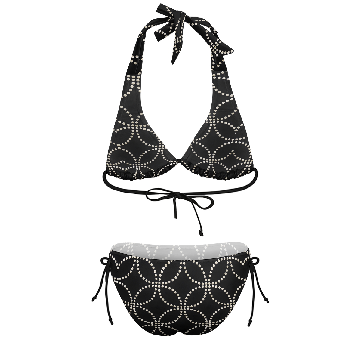 Women's Black Trim Cut-Out Floral Print Two-Piece Bikini  Swimsuit