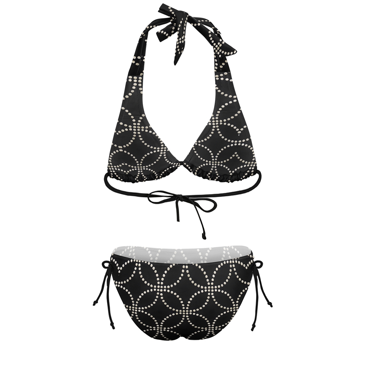 Women's Black Trim Cut-Out Floral Print Two-Piece Bikini  Swimsuit