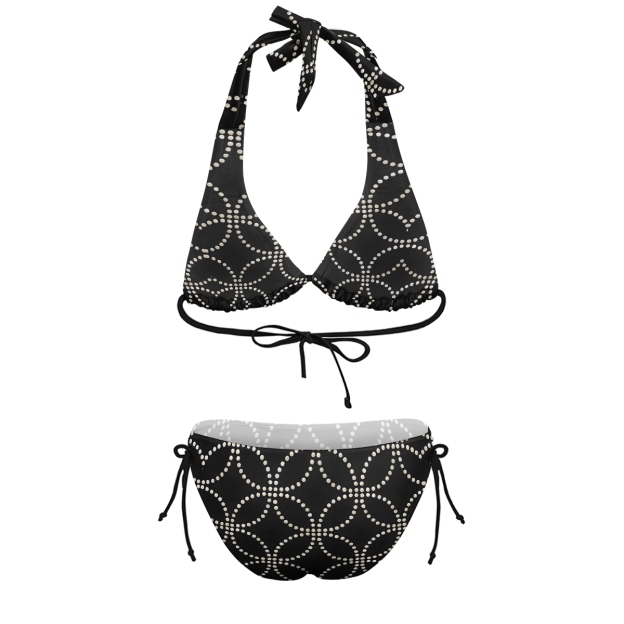 Women's Black Trim Cut-Out Floral Print Two-Piece Bikini  Swimsuit