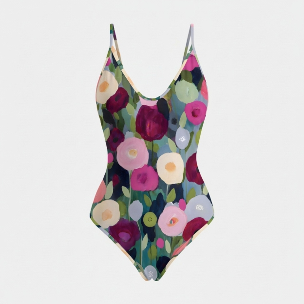 Women's Tropical Bloom Print Plunging V-Neck One-Piece Swimsuit