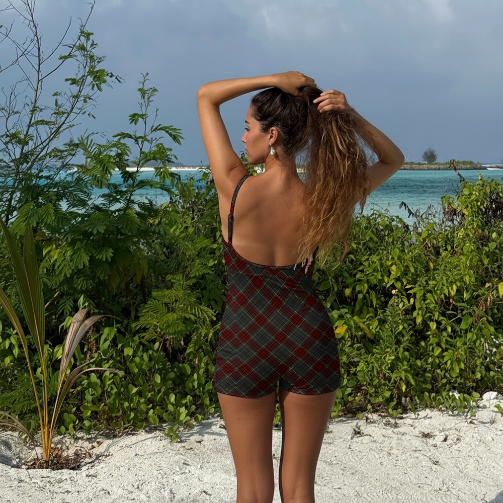 Women's Scottish-Inspired Red Argyle Pattern Spaghetti Strap One-Piece Swimsuit