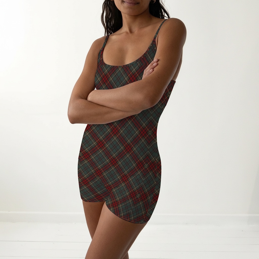 Women's Scottish-Inspired Red Argyle Pattern Spaghetti Strap One-Piece Swimsuit
