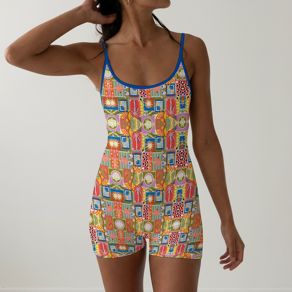 Women's Calypso Vintage Print Spaghetti Strap One-Piece Swimsuit