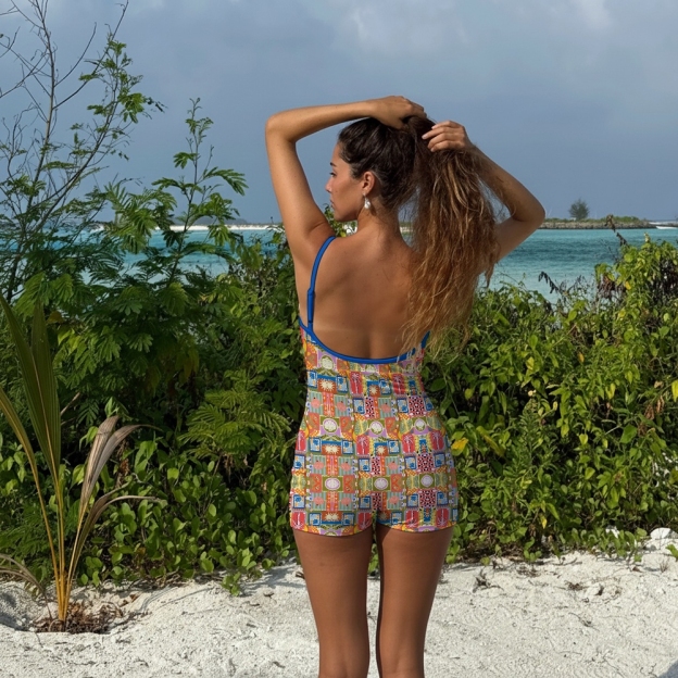 Women's Calypso Vintage Print Spaghetti Strap One-Piece Swimsuit