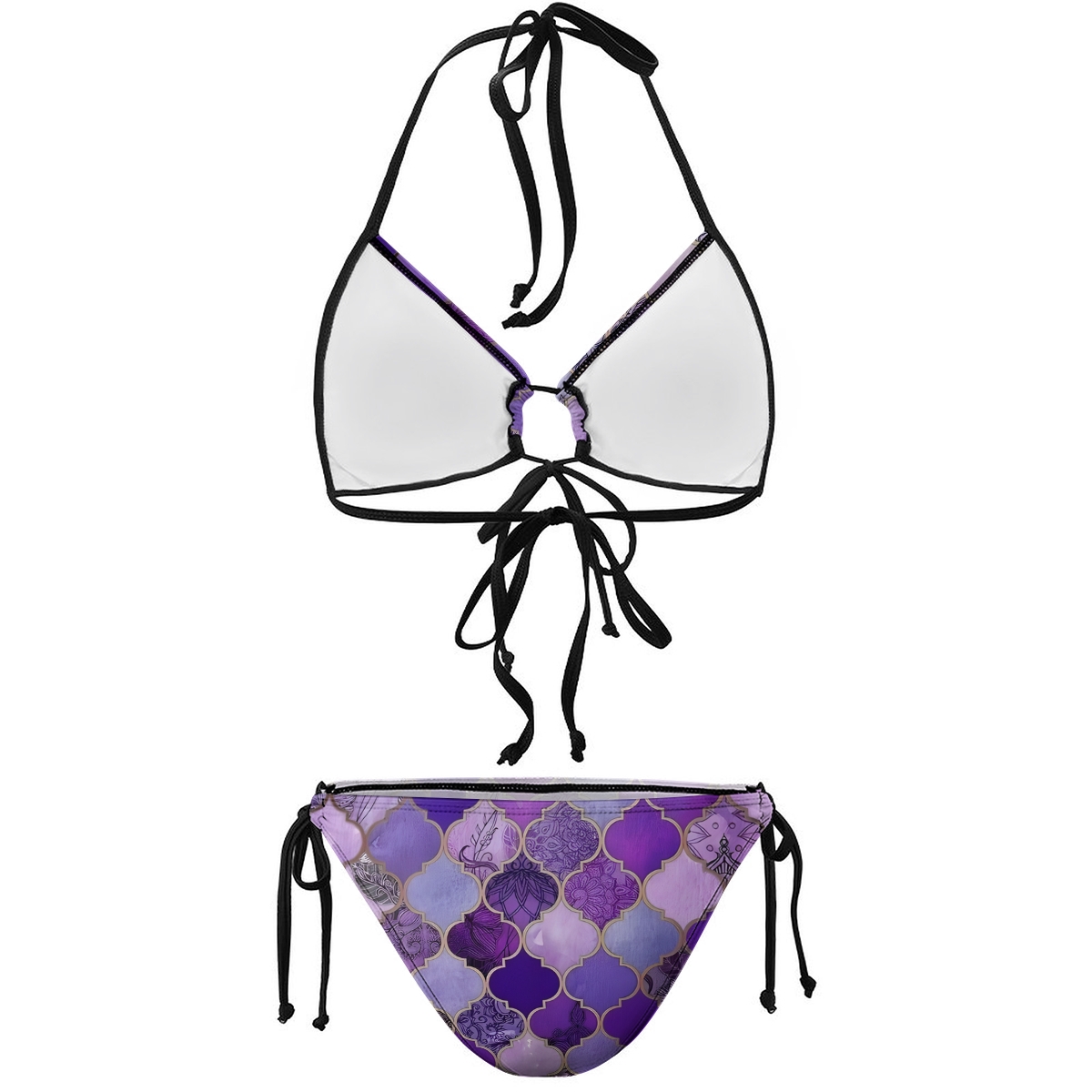 Floral Geometric Bikini Set with Keyhole Halter Top and Tie Side Bottoms