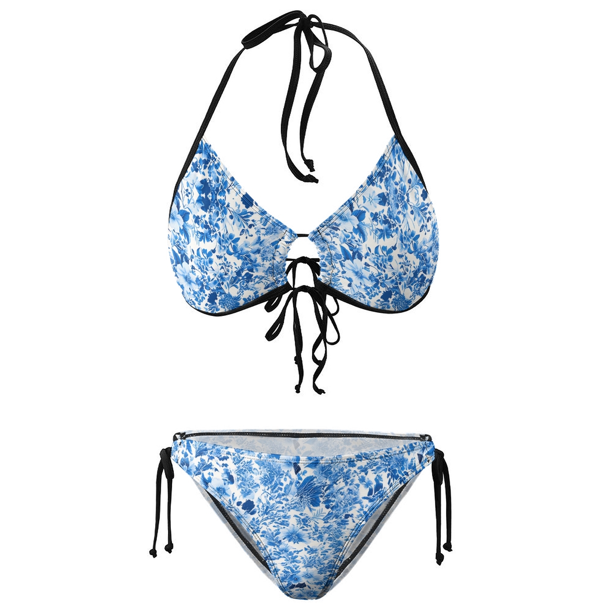  Blue Blossom Print Triangle Bikini