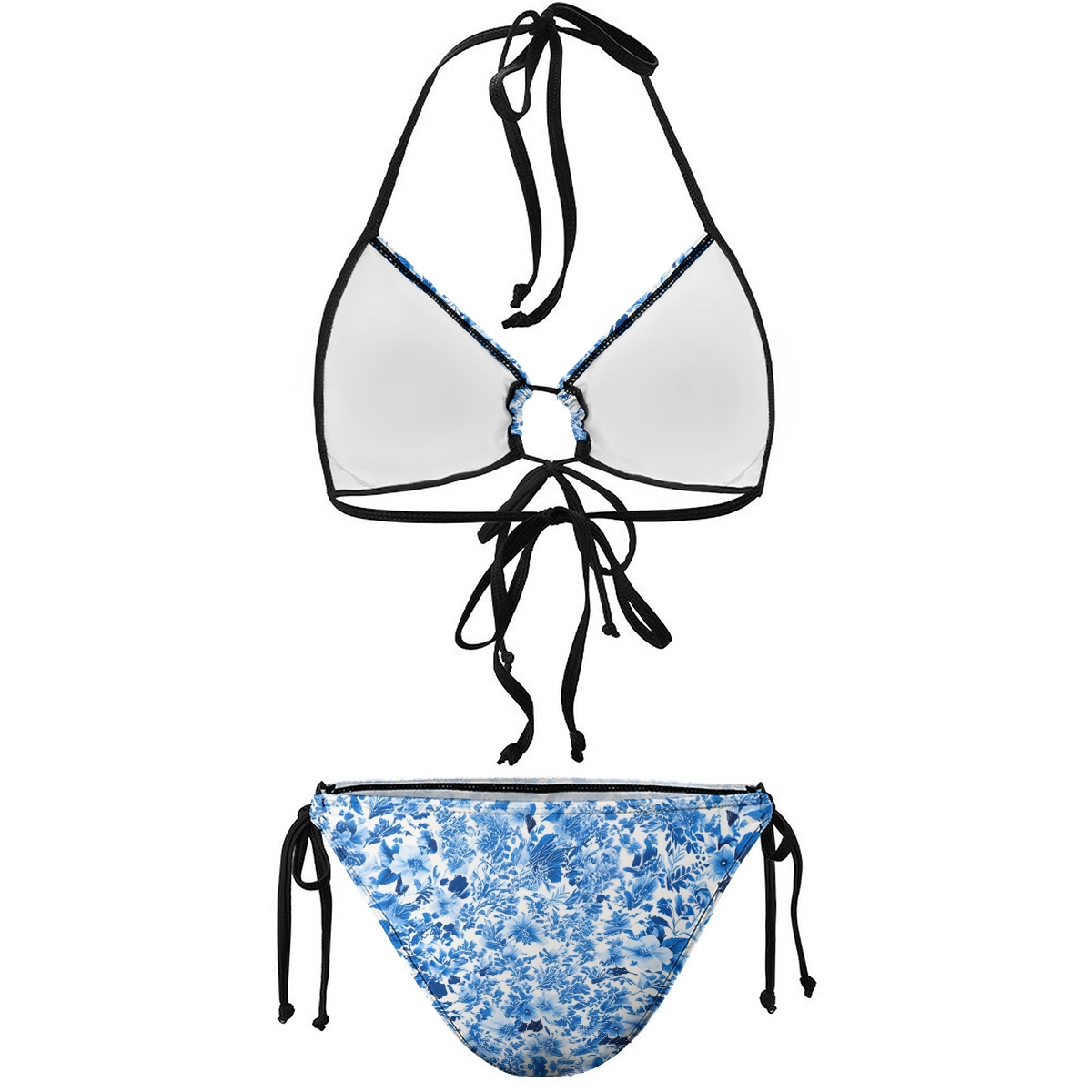  Blue Blossom Print Triangle Bikini
