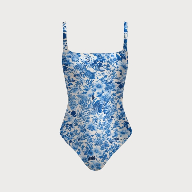  Blue Blossom Print One-Piece Swimsuit