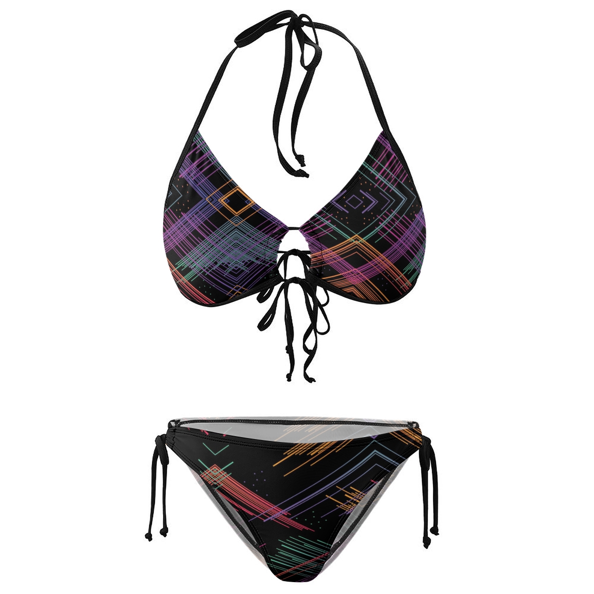 Women's Geometric Bikini Set Colorful Stripe Pattern with Keyhole Halter Top