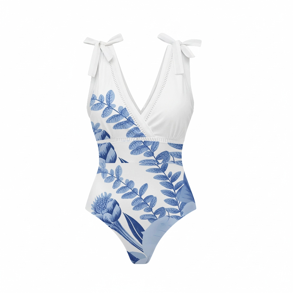 Blossom Print Bowknot One Piece Set