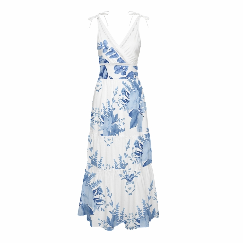 Blossom Print Bowknot One Piece Set