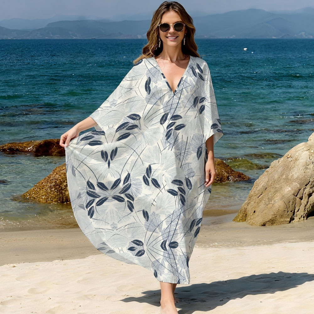 Botanical Leaf Kaftan Cover-up